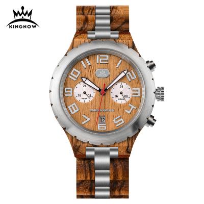 China Kingnow Wooden Men's Handmade Watches Chronograph For Man 2021 Quartz Time Zone Double Watch Male Modern Classic Custom Wristwatch OEM for sale