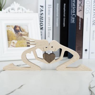 China Europe Anniversary Gift For Wife Housewarming Wooden Decor Couple Wooden Statue Bedroom Living Room Study Office Wood Carved Decoration for sale