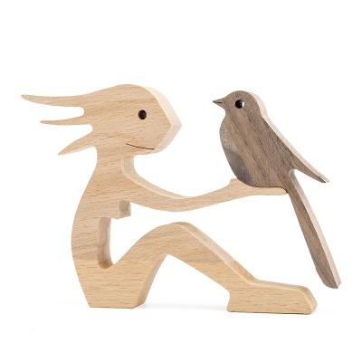 China Europe Home Decoration Human Wooden Miniatures And Family Bird Puppy New Design Cute Craft Ornaments Small Large Gifts for sale