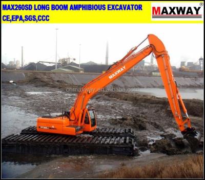 China Mid-Size 26Ton, MAX260SD Amphibious Excavator with DOOSAN DX260LC, CE, EPA, Power Weight 45 or 16 Ton Original Arm--18 meter long arm for sale