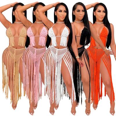 China OUDINA QUICK DRY ladies beachwear handmade crochet swimwear suits cover up beach skirt knitted two piece set women for sale