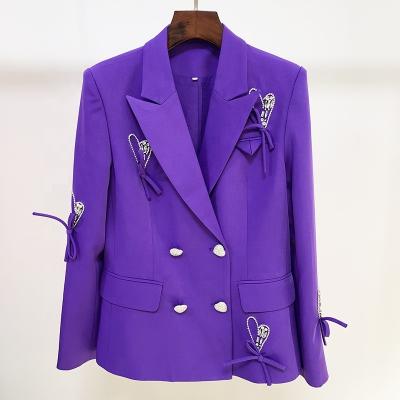 China Anti-wrinkle OUDINA 2022 blazers for women Diamond Button Beaded Bow Loose fashion heart shaped casual blazer jackets for sale