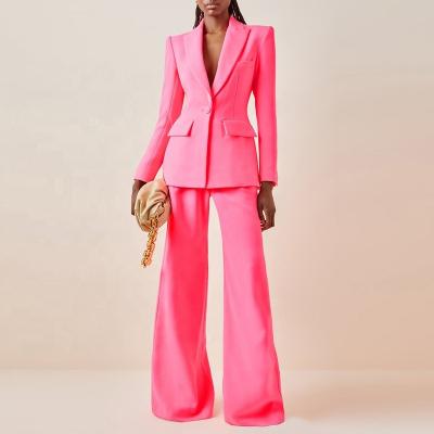 China OUDINA Anti-wrinkle fashion blazers set for women one button blazer and flare pants women casual two piece suit for sale