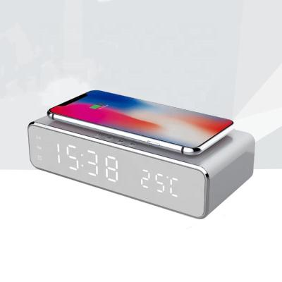 China Office Factory Modern Design Temperature Display Digital Alarm Clock Qi Direct Portable Led Wireless Charger for sale