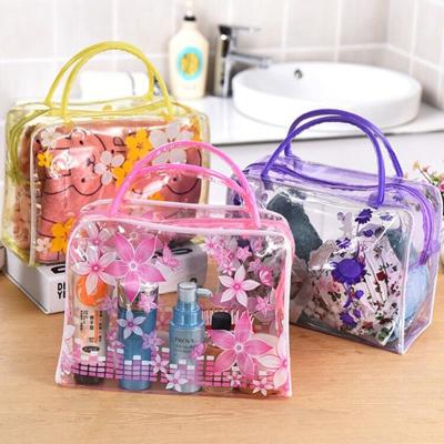 China Custom fashion zipper beauty bag travel toiletry bag cool PVC logo flowers printing makeup cosmetic handbag for sale