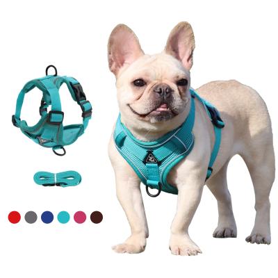 China Reflective Adjustable Polyester Padded Vest Pet Leash And Harness Set for sale