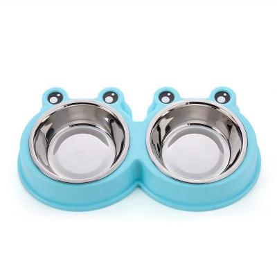 China Sustainable Wholesale Cute Double Frog Multicolor Pet Feeder And Water Dispenser for sale