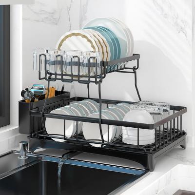 China Viable manufacturers wholesale disassembly and installation of sink bowl stand stainless steel double water cup drying dish rack for sale