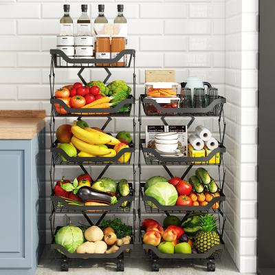 China Floor Standing Foldable Three Tier Fruit Basket Stand Removable Kitchen Vegetable Storage Rack Household Kitchen Supplies Rack for sale