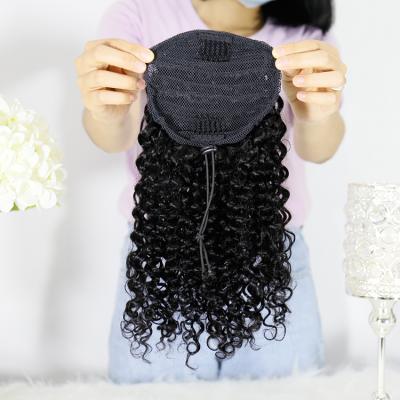 China Virgin Unprocessed Weave In Machine Hair Brazilian Remy Drawstring Afro Kinky Curly Pony Tail Hair Extensions For African American for sale