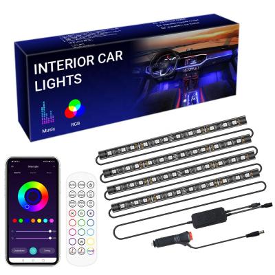 China Car LED Strip Light Car Interior Decorative Strip Lights With App Control Special Design 48LEDs Interior Car Lights Two Line LED Strip Kit for sale