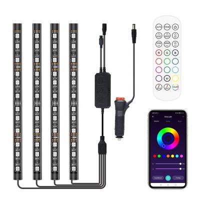 China Car Decorative Strip Light Atmosphere DC12V 4PCS 56LEDs RGB 5050 Interior Decorative Remote Interior LED Lights LED For Car Rope Light for sale