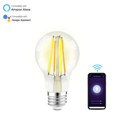 China Hotel Smart Edison Bulb 5.5W WiFi Equivalent Filament Bulb 60W 2700K Dimmable Vintage A19 LED Soft White Light Compatible With Alexa for sale