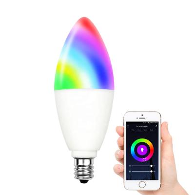 China Residential RGBCW Tuya Wifi Smart LED Candle Bulb C37 6w 600lm With E14 E12 Base AC100v-240v Dimmable 2700k-6500k Voice Control Wifi Control for sale