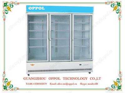 China OP-208 Beverage Refrigerator Triple Doors Beverage Cooler Supermarket Freezer for sale