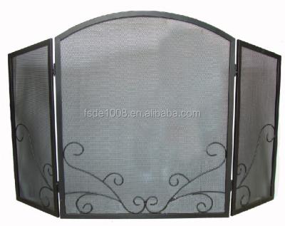 China Black Powder Coating Fireplace Screen , 3 Fold Screen Fire Frame Safely FS041B for sale