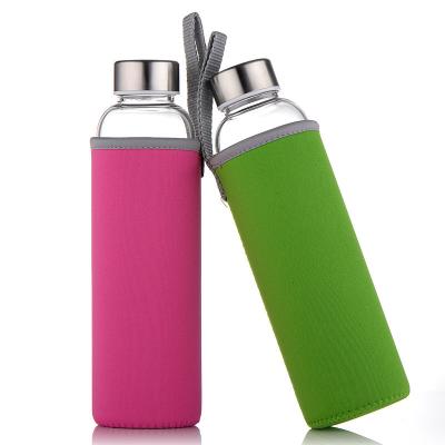 China Factory direct sales creative gift high borosilicate glass sports water bottle sealing and leak prevention with protective cover for sale