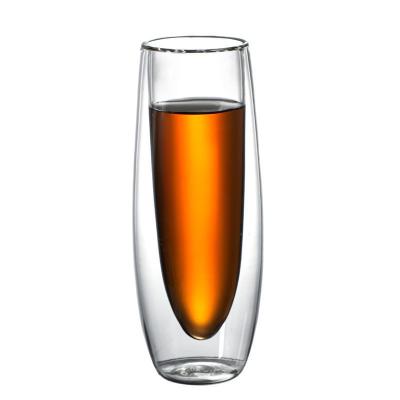 China Sustainable Double Wall Flutes Custom Logo Insulated Stemless Glass Champagne Mug For Tea Coffee for sale