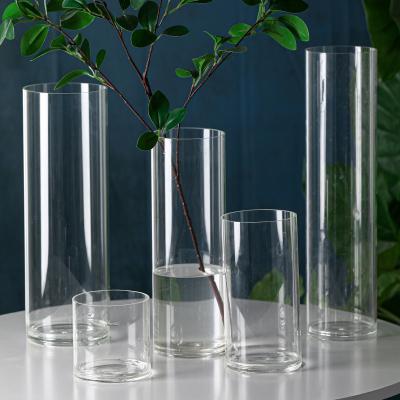 China Floor Standing Tall Glass Vase Minimalist Clear Tall Glass Cylinder Flower Vase For Home Decor for sale