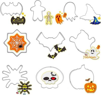 China Stocked Halloween Cookie Cutters Set 10pcs Metal Stainless Steel Cutters Halloween Series Ghost Cookie Cutters Baking Set for sale