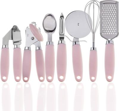 China Sustainable 7 Pcs Kitchen Instrument Set With Non-slip Soft Touch Rose Handles And Stainless Steel Kitchen Key Tools for sale