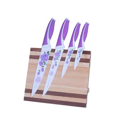 China hot sale 3Cr13 stainless steel non-stick thermal transfer printing 4pcs kitchen knife set pp and rubber handle for sale