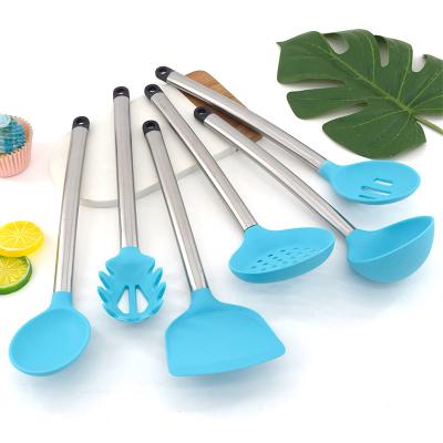 China Food Grade 6pcs Viable Silicone Tool Spoon Beater Turner Cooking Utensils Heat Resistant Nonstick Set for sale