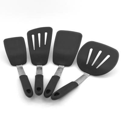 China Viable Black Silicone Frying Spatula Set 4 Household Kitchen Cooking Tools Spatula for sale