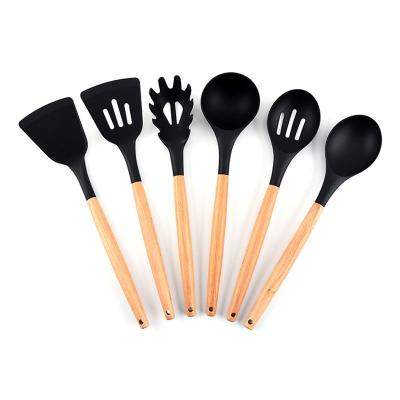 China Viable 6pcs Set of High Temperature Beech Wood Resistant Kitchen Nylon Utensils Handle Non-Stick Cooking Utensils Set for sale