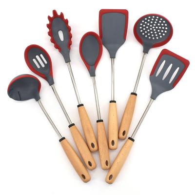 China Sustainable Hot Selling Kitchen Accessories Cooking Tools Kitchenware With Wooden Handles Utensils Set for sale