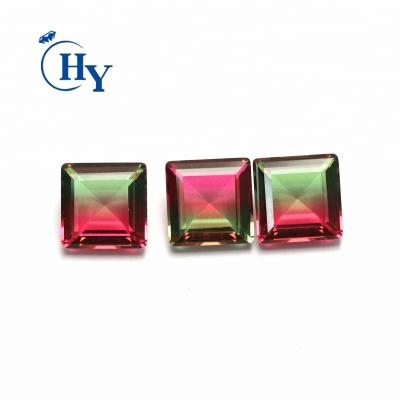 China Fire Wuzhou Loose Synthetic Tourmaline Color Set Or Square Step Cut Multi Color Watermelon Tourmaline for sale