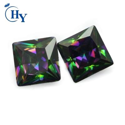 China Color Play or Fire Square Princess Cut Manmade Mystical Topaz Gemstones for sale