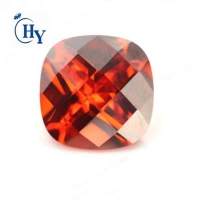 China Wuzhou 12mm Color Square Cushion Checkerboard Cut Orange Color Or Fire Zirconia for sale