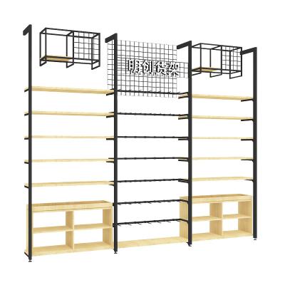 China Miniso Single Sided Style Wooden T-shirt Wall Display, Wall Display Systems, Wall Shoe Display for sale