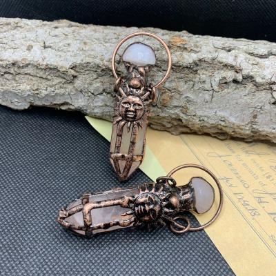 China Europe and America A159 quartz necklace bronze antique jewelry sun god necklace agate crystal clear hexagonal mushroom pendant for sale