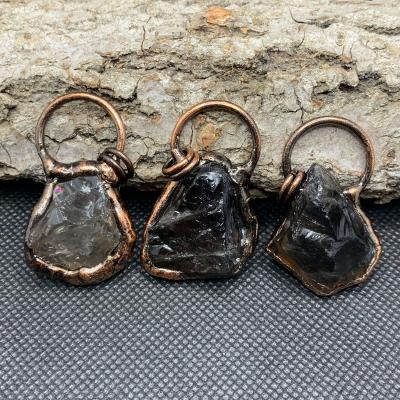 China Wholesale Europe and America A150 gemstone necklace antique bronze plated stone necklace natural raw smoky quartz crystal pendant necklace for sale