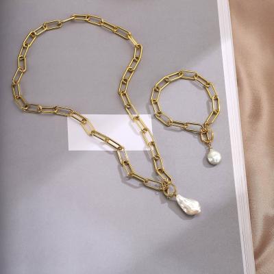 China B113 Environmental Friendly High Quality Pearl Necklace Bracelet, Hot Gold Plated High Quality Necklace Bracelet Chain Necklace For Women Men for sale