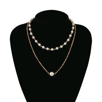 China CIA fashion pearl layer necklace elegant gold plated pendant necklace women fashion pearl stone bead necklace A018 for sale