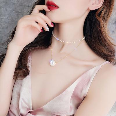 China A019 Fantastic Environment-Friendly Layer Necklace Elegant Pearl Beads Necklace With Pearl Ball Pendant Styles Gemstone Necklace Newest for sale