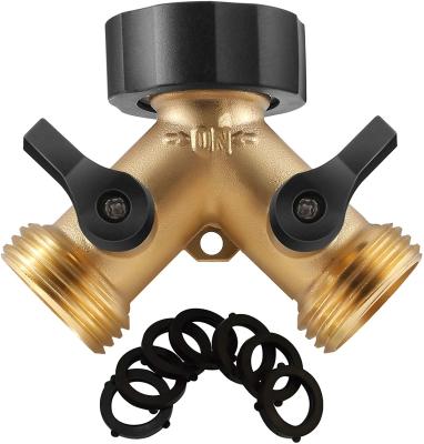 China Brass Soft Grip Body Backyard 2 Way Y Valve Garden Hose Connector Splitter Adapter for sale