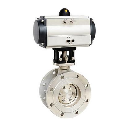 중국 High Performance PN16 Metal Seat Pneumatic Operated Stainless Steel Double Flange Type 304 Butterfly Valve 판매용