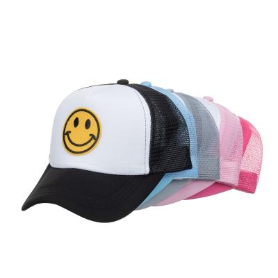 China COMMON Cheap Custom Made Custom Trucker Cap Mesh Embroidery Cap Trucker Cap Smiling Face Design Trucker Hat for sale