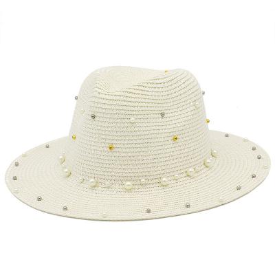 China Image China factory fedora hats women wholesale 2022 panama hat fedora straw hats with pearls for sale