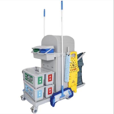 China Hotel ECG safecontrol lockable flat broom porter cart cleaning cart for hospital cleaning or construction cleanings for sale