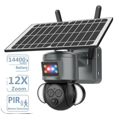 China Built-in Siren Solar Security Camera Outdoor Dual Lens 4g/wifi Wireless Cameras 3k/6mp Color Night Vision Human Tracking 12x Zoom Ip Cameras for sale