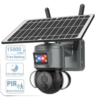 China Built-in Siren 4g Sim Solar Camera Wifi 5mp Wireless Security Outdoor Ai Human Solar Battery Cctv 21700ma Red-blue Light Light Alarm for sale