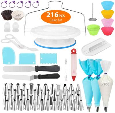 China Sustainable 216 Pcs Cake Decorating Tools Set Professional Baking Tools Cake Decorating Set Cake Turning Decorating Tools For Beginner for sale