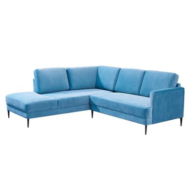 China Modular Sky Blue Velvet Upholstered Sectional Corner Furniture 7 Seater L Shape Modular Corner Sofa Set Couch Living Room for sale