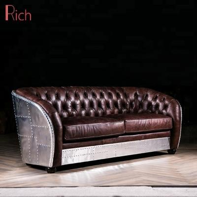 China Chesterfield Style 3 Seater Bar Modern Pu Tufted Sofa Furniture Retro Industrial Button Tufted Reddish Brown Leather Sofa for sale