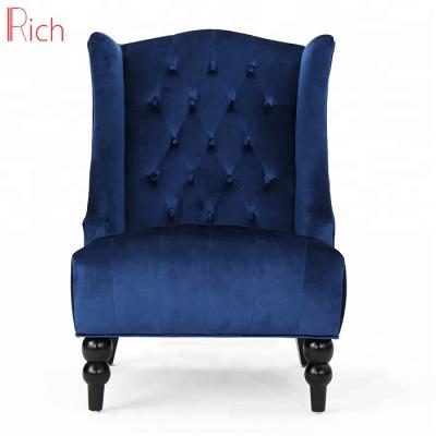 China Wholesale Home Single Sofa Leisure Chair Furniture Blue Velvet High Back Chair With Buttons for sale